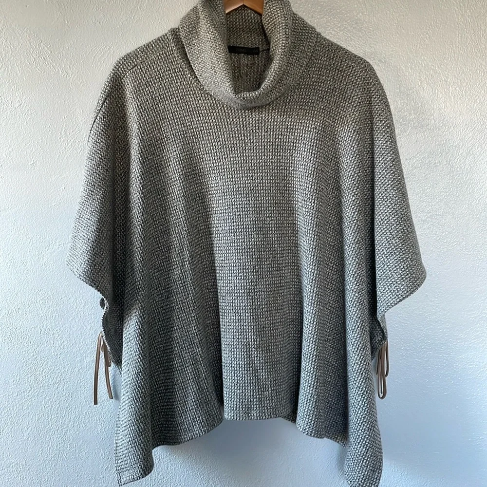 THML Gray/Brown‎ Turtleneck Open Side Poncho With Faux Leather Ties XS/S